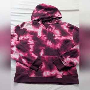 Champion Tie-Dye Pullover Hoodie - Burgundy/Pink